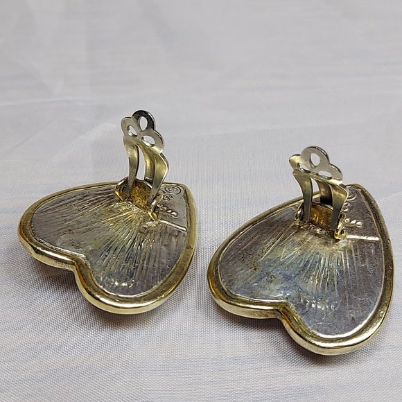 Large Puffy Heart 925 Sterling Silver Statement Earrings 80s signed. - Picture 6 of 12